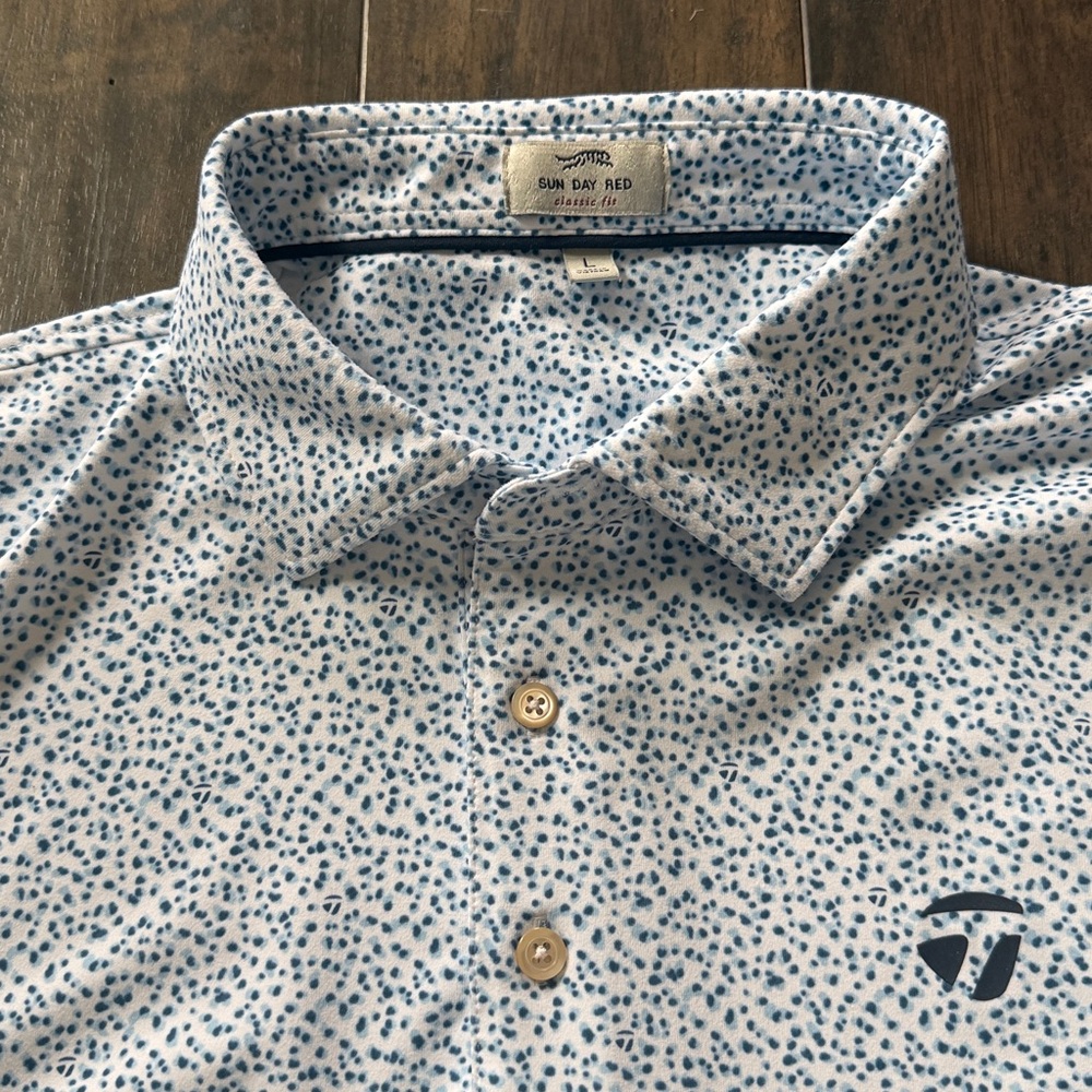 Sun Day Red TaylorMade Printed Polo Shirt White Blue Golf Polo Men’s Large - Picture 3 of 3
